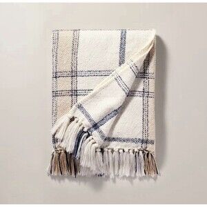 Hearth & Hand with Magnolia Soft Woven Plaid Throw Blanket Sour Cream/Blue NEW